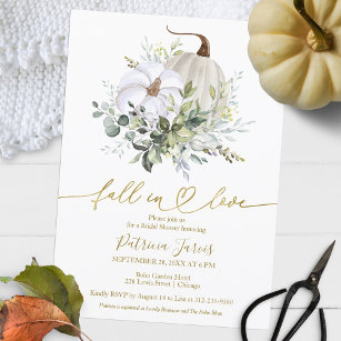 Fall In Love Greenery Pumpkin Fall Bridal Shower Invitation