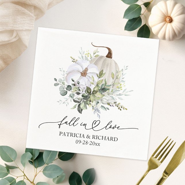 Fall In Love Greenery Pumpkin Napkin (Creator Uploaded)