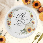 Fall In Love Greenery Pumpkin Paper Plate<br><div class="desc">Explore our stunning watercolor sunflowers and pumpkin fall-themed wedding suite,  easily personalised with your details. Contact me via chat for any questions or customisation. PLEASE NOTE: For assistance on orders,  shipping,  product information,  etc.,  contact Zazzle Customer Care directly.</div>