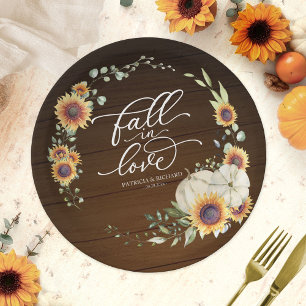 Fall In Love Greenery Pumpkin Paper Plate