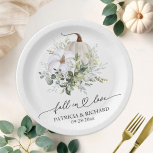 Fall In Love Greenery Pumpkin Paper Plate