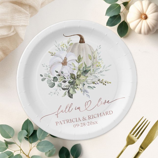 Fall In Love Greenery Pumpkin Paper Plate (Creator Uploaded)
