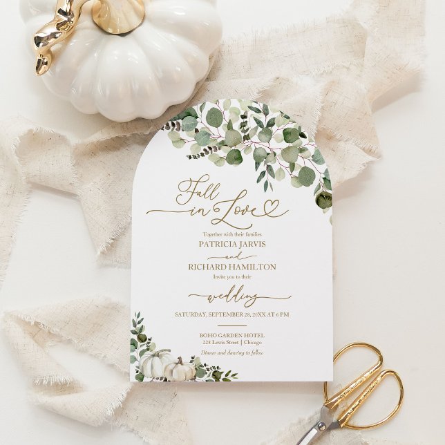 Fall in Love Greenery Pumpkin Wedding Invitation (Creator Uploaded)