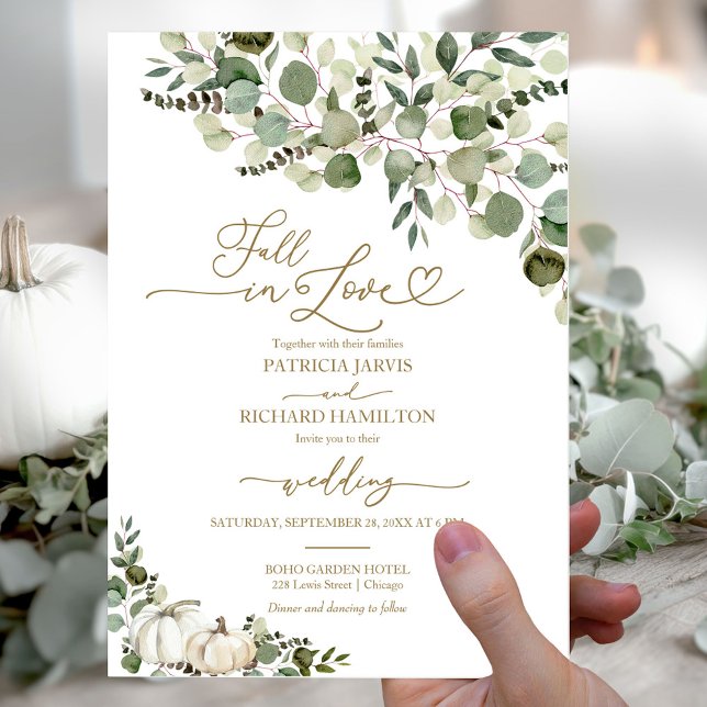Fall in Love Greenery Pumpkin Wedding Invitation (Creator Uploaded)
