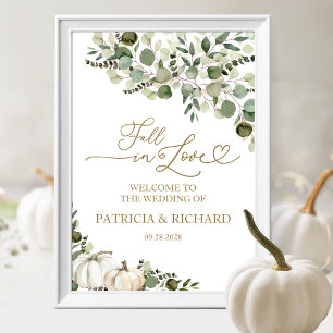 Fall in Love Greenery Pumpkin Wedding Welcome Poster