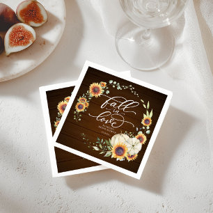 Fall In Love Greenery Sunflowers Bridal Shower Napkin