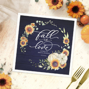 Fall In Love Greenery Sunflowers Bridal Shower Napkin