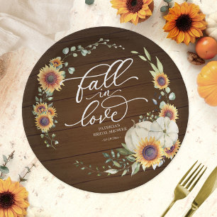 Fall In Love Greenery Sunflowers Bridal Shower Paper Plate