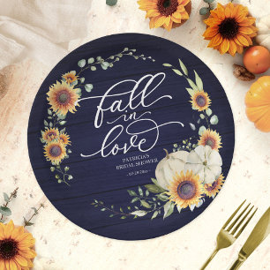 Fall In Love Greenery Sunflowers Bridal Shower Paper Plate