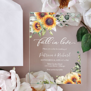 Fall In Love Greenery Sunflowers Wedding Acrylic Invitations