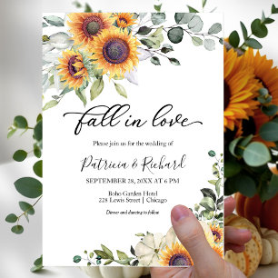 Fall In Love Greenery Sunflowers Wedding Invitation