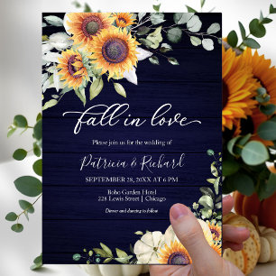 Fall In Love Greenery Sunflowers Wedding Invitation