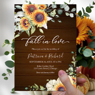 Fall In Love Greenery Sunflowers Wedding Invitation