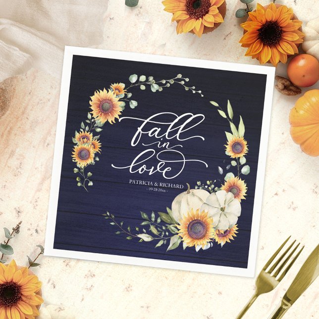 Fall In Love Greenery Sunflowers Wedding Napkin (Creator Uploaded)