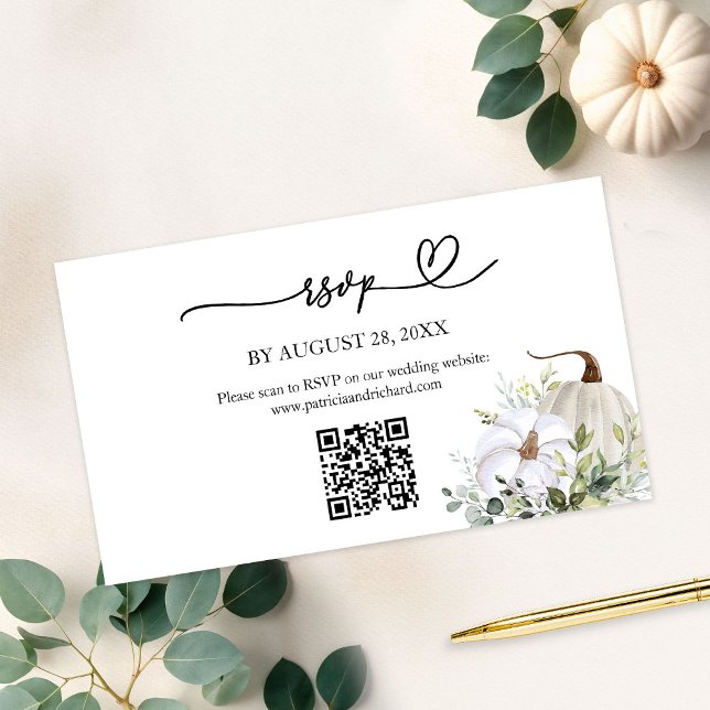 Fall in Love Greenery Wedding QR Online RSVP Enclosure Card (Creator Uploaded)