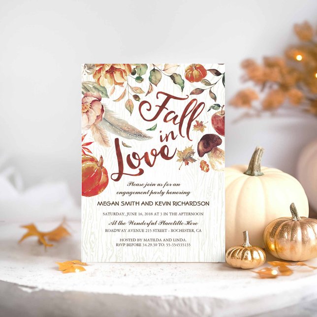 Fall in Love Harvest Pumpkin Engagement Party Invitation (Fall in Love Engagement Party Invitations featuring Autumn Harvest)