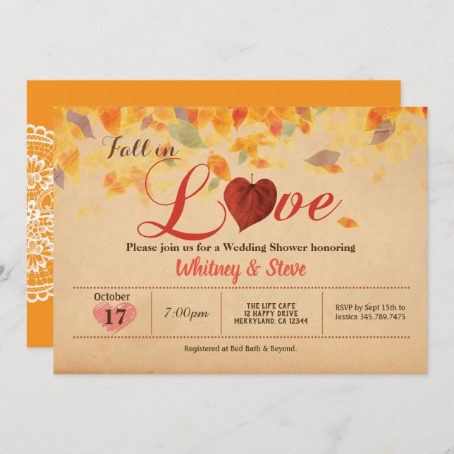 Fall in love invitation Wedding Shower rustic (Front/Back)