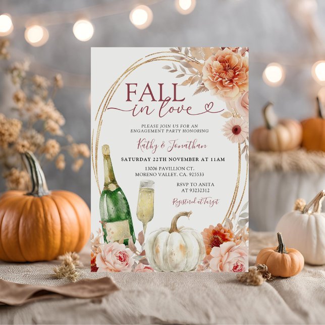 Fall in Love Ivory Floral Pumpkin Engagement Invitation (Creator Uploaded)