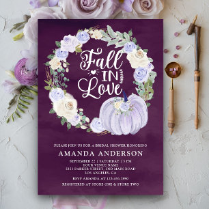Fall in Love Lavender Pumpkin Plum Bridal Shower Invitation
