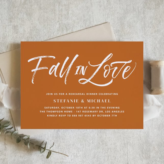 Fall In Love Lettering Orange Rehearsal Dinner Invitation (Creator Uploaded)