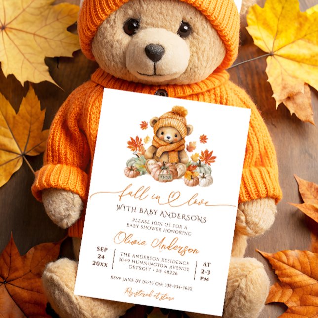 Fall in Love Little Teddy Bear Baby Shower Invitation (Creator Uploaded)