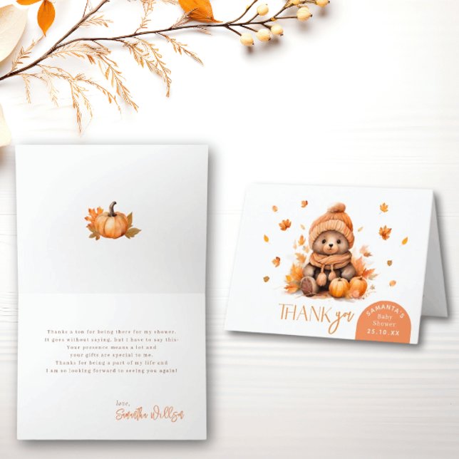 Fall In Love Little Teddy Bear Folded Thank You Card (Creator Uploaded)