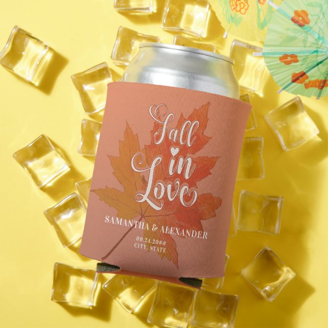 Fall in Love Maple Leaf Terracotta Wedding Favour Can Cooler (In Situ Summer)