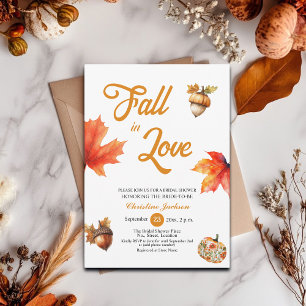 Fall in Love Maple Leaves Acorns Bridal Shower Invitation