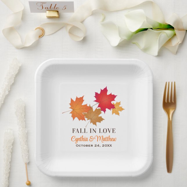 Fall in Love Maple Monogram Wedding Paper Plate (Wedding)