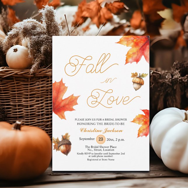 Fall in Love Maple Tree Leaves Bridal Shower  Invitation (Creator Uploaded)
