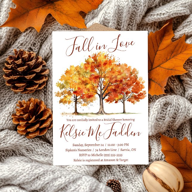 Fall in Love, Maple Trees, Autumn Bridal Shower Invitation (Creator Uploaded)