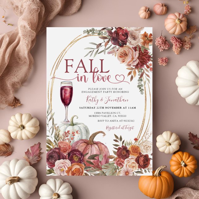 Fall In Love Marsala Floral Fall Engagement Party Invitation (Creator Uploaded)
