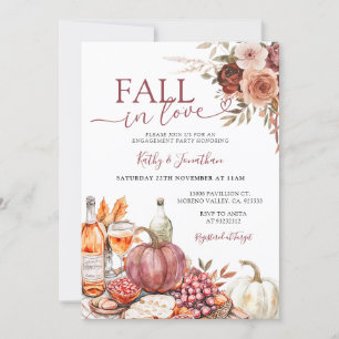 Fall in Love Marsala Floral Pumpkin Engagement Invitation