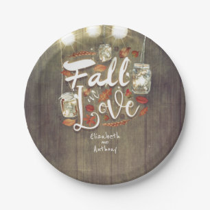 Fall in Love Mason Jar Lights Rustic Wedding Paper Plate