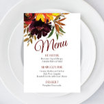 Fall in Love Menu<br><div class="desc">Fall themed menu cards are are the perfect accent for your autumn wedding or bridal shower.  The burgundy blooms and bright sunflowers really pop against the dried leaves. Change the wording,  font colour and style to customise for your event. Many sizes available.</div>