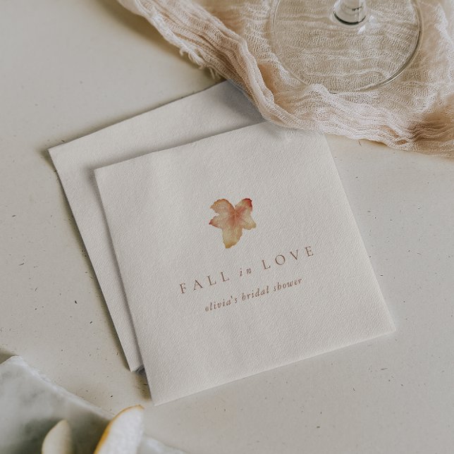 Fall in Love Minimalist Autumn Leaf Bridal Shower Napkin (Creator Uploaded)
