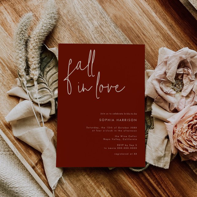 Fall in Love Minimalist Burgundy Bridal Shower Invitation (Creator Uploaded)