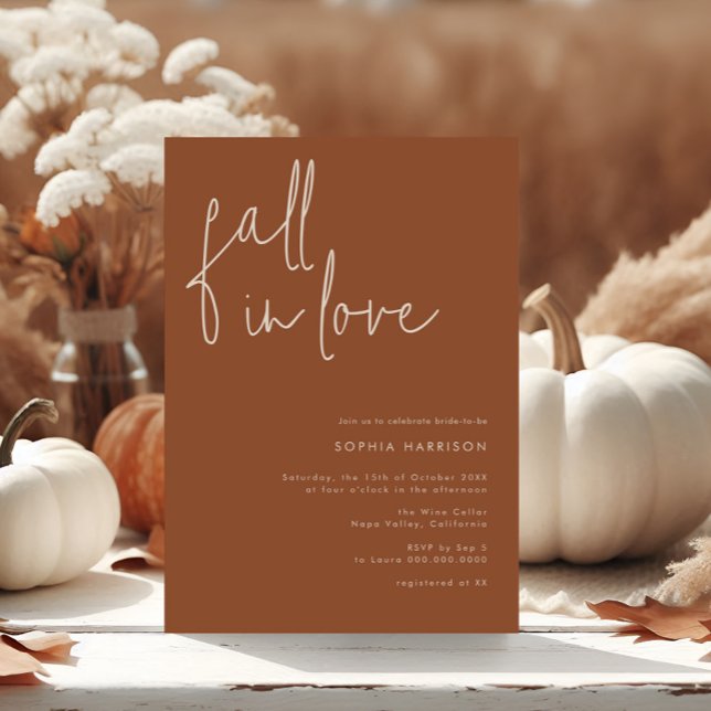Fall in Love Minimalist Terracotta Bridal Shower Invitation (Creator Uploaded)