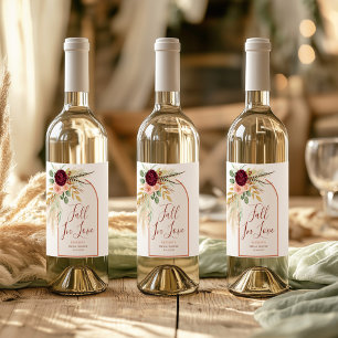 Fall In Love Modern Boho Pampas Grass Rust Bridal Wine Label