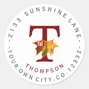 Fall in Love Monogram Circular Address Label