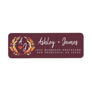 Fall in Love Monogram Wedding Return Address Label
