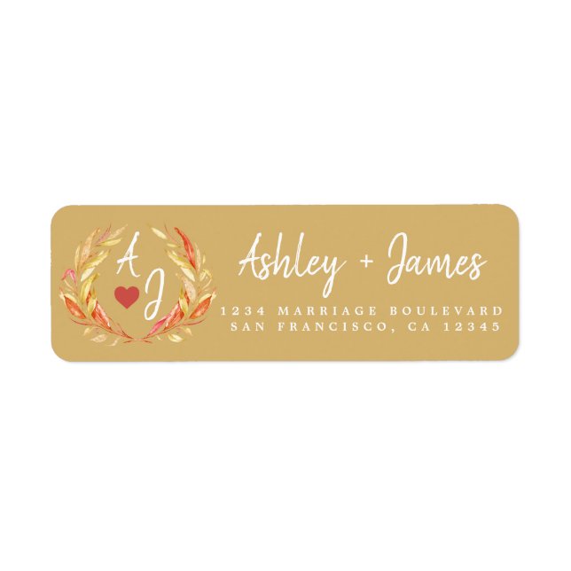 Fall in Love Monogram Wedding Return Address Label (Front)