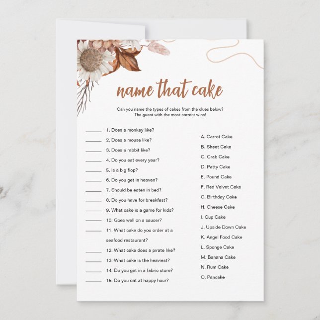 Fall in love | Name That Cake Bridal Shower Game  Invitation (Front)