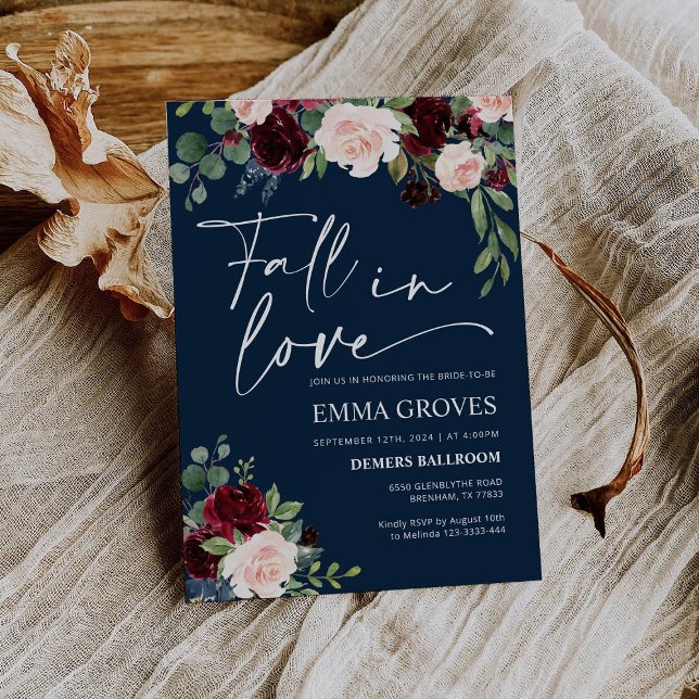 Fall In Love Navy Bridal Shower Invitation (Creator Uploaded)