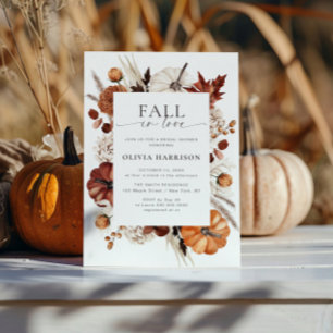 Fall in Love Neutral Pumpkin Frame Bridal Shower Invitation