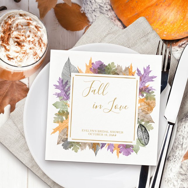 Fall in Love October Leaves Colourful Foliage Napkin (Fall in Love Napkins for halloween and autumn season)