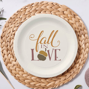 Fall in Love   Off-White Autumn Acorn Paper Plate