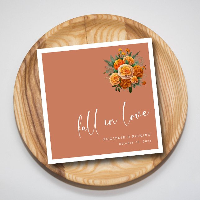Fall in Love on Terracotta: Unique Script Wedding Napkin (Fall in Love on Terracotta: Unique Script Wedding Napkins)