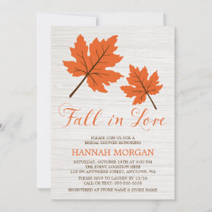 Fall in Love Orange Leaves Bridal Shower Invitation