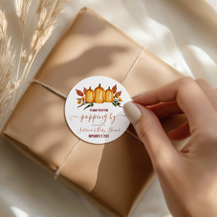 Fall in Love, Orange Pumpkin, Floral Thank You Classic Round Sticker